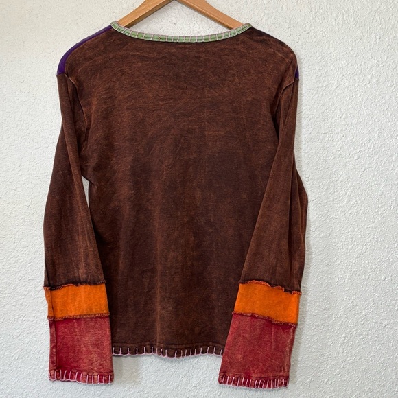 KPC Nepal Cotton embroidered patchwork peace long sleeved shirt. Women’s L - Picture 8 of 8